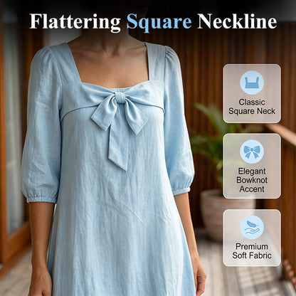 ⌛Limited-Time Offer-Casual Solid Color Midi Dress with Elegant Bowknot and Square Neck