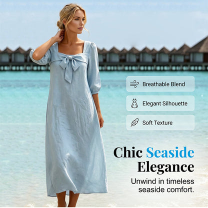 ⌛Limited-Time Offer-Casual Solid Color Midi Dress with Elegant Bowknot and Square Neck