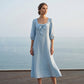⌛Limited-Time Offer-Casual Solid Color Midi Dress with Elegant Bowknot and Square Neck