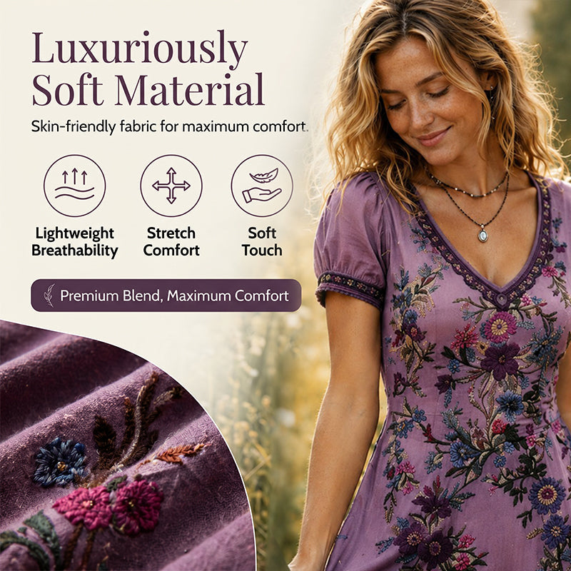 Women's Vintage V-Neck Floral Maxi Dress
