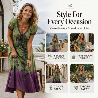 Women's Vintage V-Neck Floral Maxi Dress