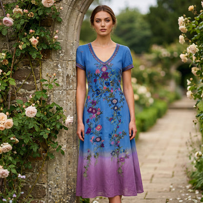 Women's Vintage V-Neck Floral Maxi Dress