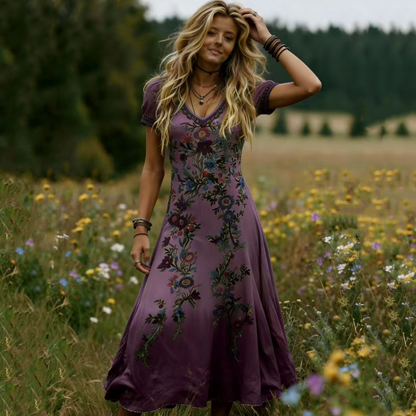Women's Vintage V-Neck Floral Maxi Dress