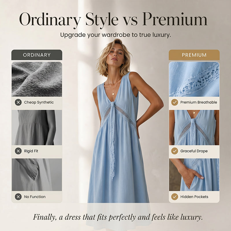 🔥New Arrivals & Special Offers-Women's Sleeveless Lace Trim V-Neck Dress