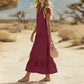 Women's Flowy Button V-Neck Maxi Dress