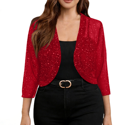 Women's Shimmer Mesh Open-Front Cardigan