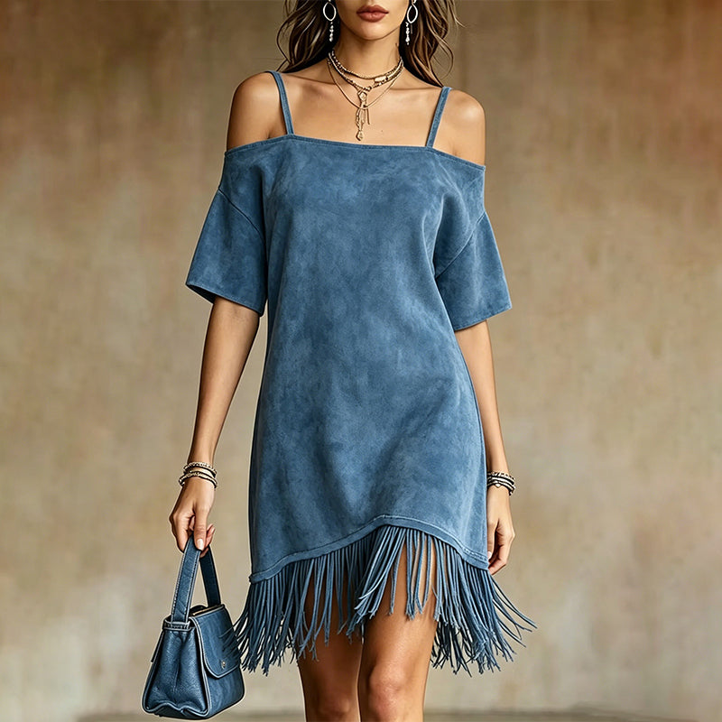 Women's Off-Shoulder Strap Fringe Dress
