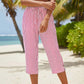 Women's Striped Cotton Linen Capri Pants with Pockets