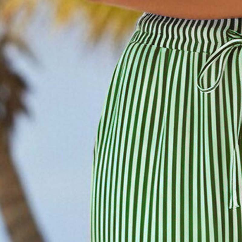 Women's Striped Cotton Linen Capri Pants with Pockets