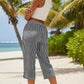 Women's Striped Cotton Linen Capri Pants with Pockets