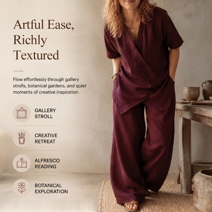 Women's Asymmetrical Top & Wide-Leg Pants Set