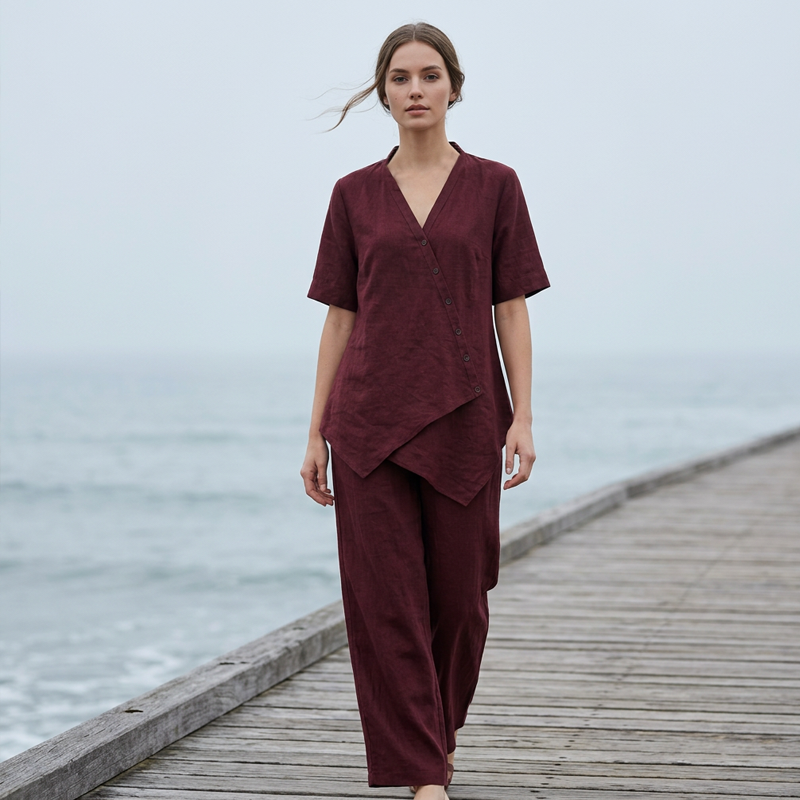 Women's Asymmetrical Top & Wide-Leg Pants Set