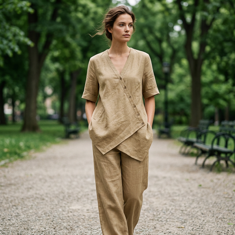 Women's Asymmetrical Top & Wide-Leg Pants Set