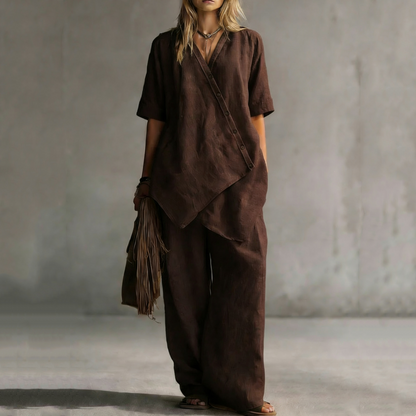 Women's Asymmetrical Top & Wide-Leg Pants Set
