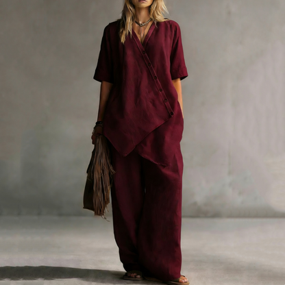 Women's Asymmetrical Top & Wide-Leg Pants Set