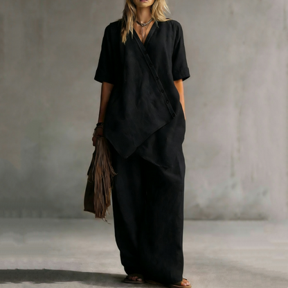 Women's Asymmetrical Top & Wide-Leg Pants Set