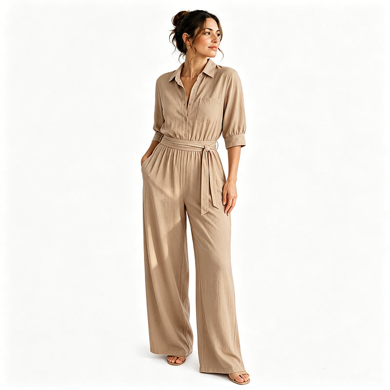 Women's Half Sleeve Wide-Leg Jumpsuit