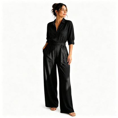 Women's Half Sleeve Wide-Leg Jumpsuit