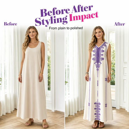 Flattering V-Neck Shape Flowing Dress