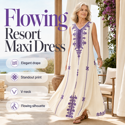 Flattering V-Neck Shape Flowing Dress