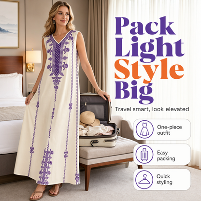 Flattering V-Neck Shape Flowing Dress