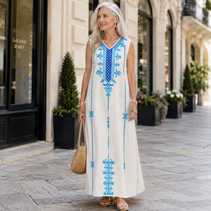 Flattering V-Neck Shape Flowing Dress