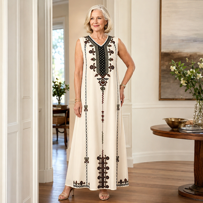 Flattering V-Neck Shape Flowing Dress