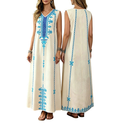 Flattering V-Neck Shape Flowing Dress