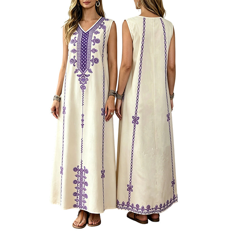Flattering V-Neck Shape Flowing Dress