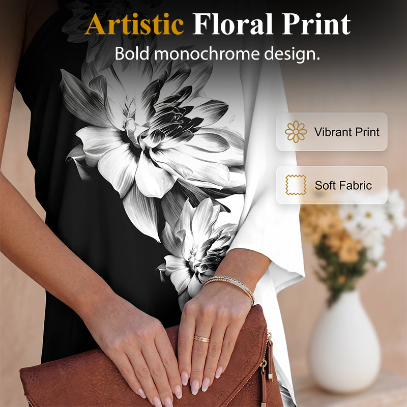 Women's One-Shoulder Asymmetrical Floral Print Dress