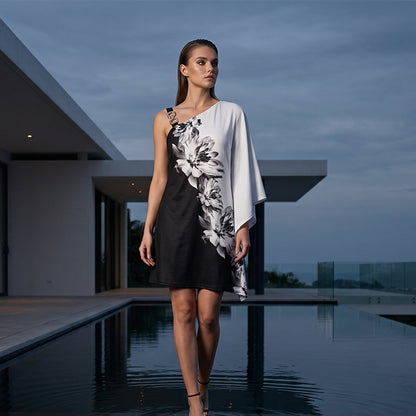 Women's One-Shoulder Asymmetrical Floral Print Dress