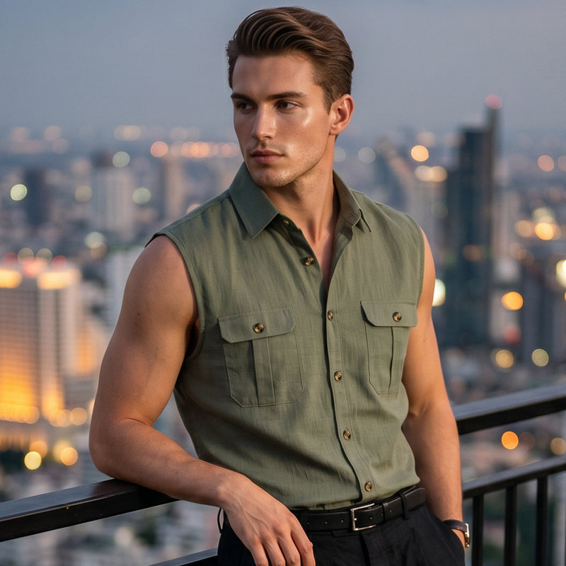Men's Summer Sleeveless Button-Down Shirt