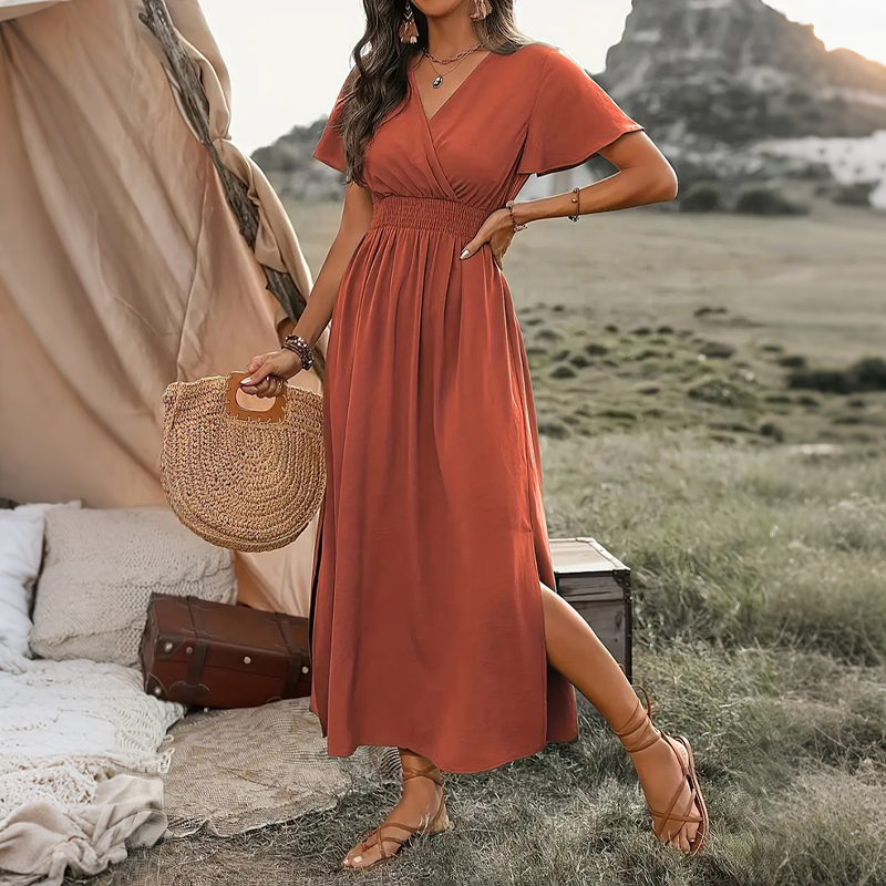 Women's Summer V-Neck Side Slit Maxi Dress