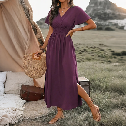 Women's Summer V-Neck Side Slit Maxi Dress