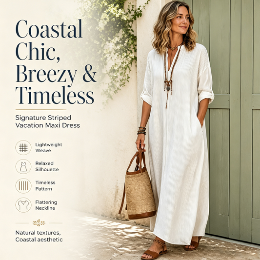 Women's Striped V-Neck Maxi Dress
