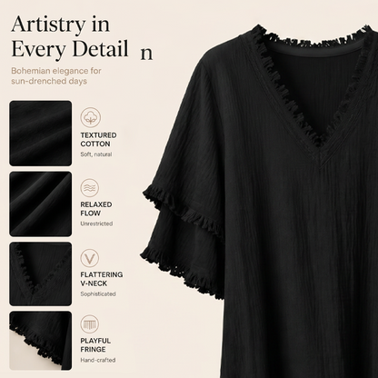 Women's V-Neck Tassel Loose-Fit Midi Dress