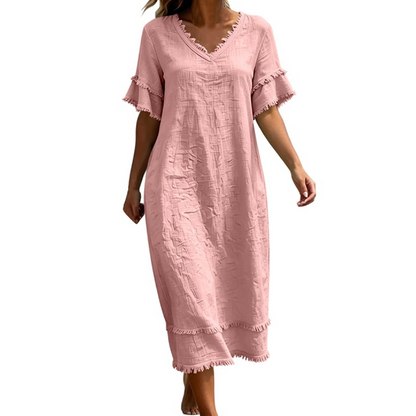 Women's V-Neck Tassel Loose-Fit Midi Dress