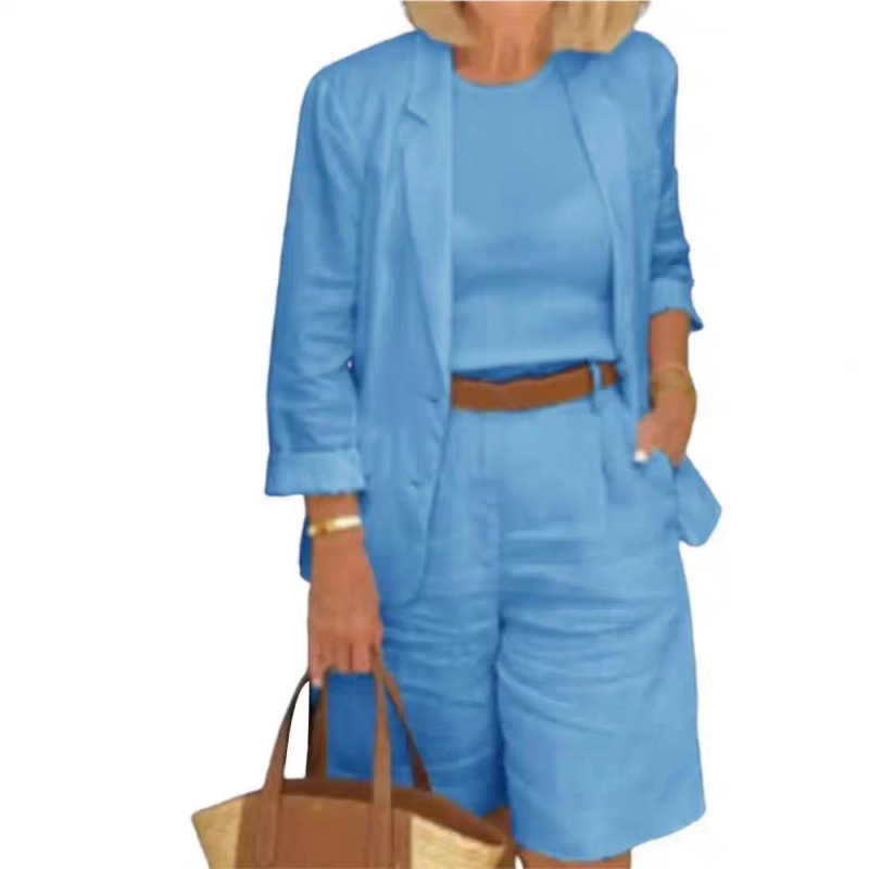 Women’s Casual Two-Piece Open Front Top & Bermuda Shorts Set