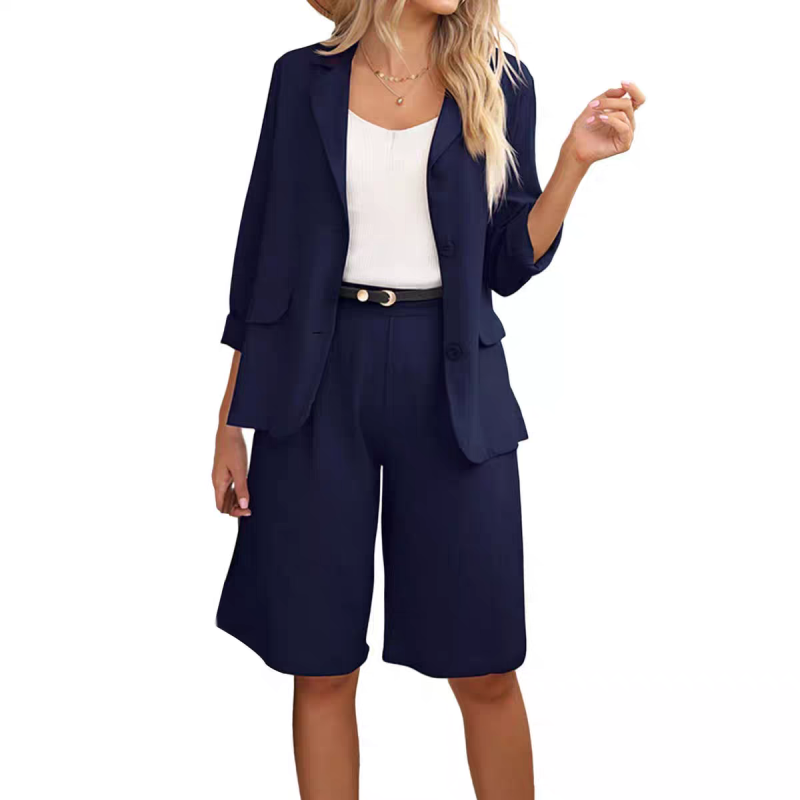 Women’s Casual Two-Piece Open Front Top & Bermuda Shorts Set