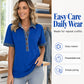 Women Denim Collar V-Neck Short Sleeve Shirt