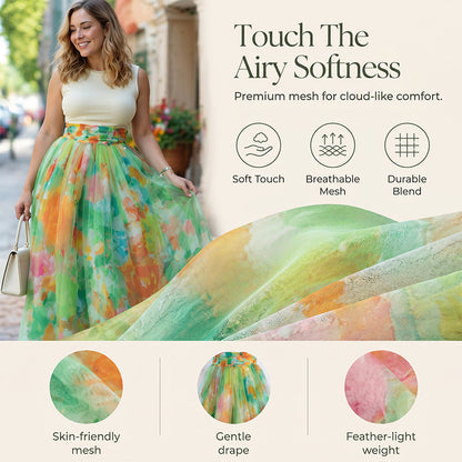 ⌛Limited-Time Offer-Women's Watercolor Floral Print Tulle Midi Skirt