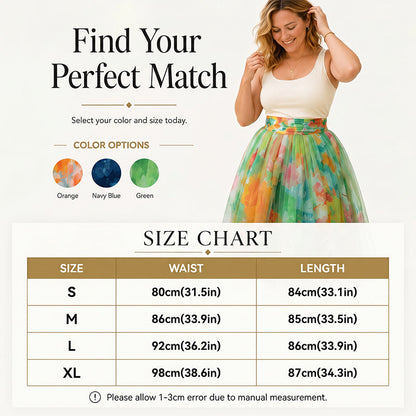 ⌛Limited-Time Offer-Women's Watercolor Floral Print Tulle Midi Skirt