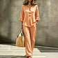 Women's Plaid Ruffle Sleeve V-Neck Top & Pants Set