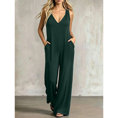 👗 50% OFF NOW! 🌊 Women's Effortless Summer V-Neck Jumpsuit – Relaxed Wide Leg, Deep Side Pockets & Attached Hood – Beach to Dinner Ready ☀️