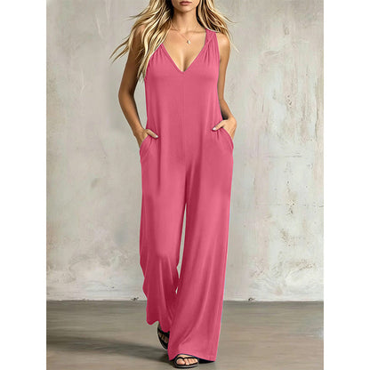 👗 50% OFF NOW! 🌊 Women's Effortless Summer V-Neck Jumpsuit – Relaxed Wide Leg, Deep Side Pockets & Attached Hood – Beach to Dinner Ready ☀️