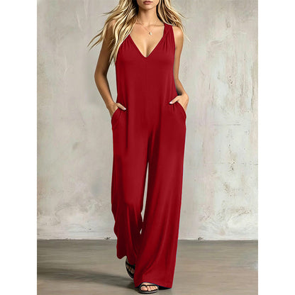 👗 50% OFF NOW! 🌊 Women's Effortless Summer V-Neck Jumpsuit – Relaxed Wide Leg, Deep Side Pockets & Attached Hood – Beach to Dinner Ready ☀️