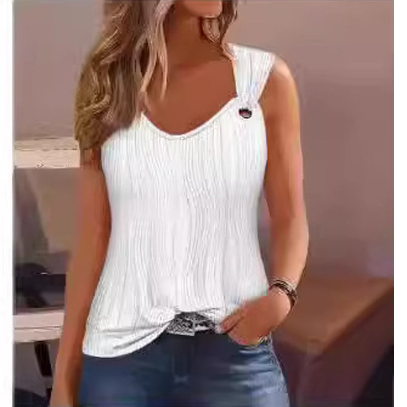Summer Solid Color Sleeveless Vest Loose Fit Top for Women