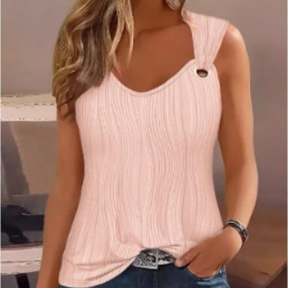Summer Solid Color Sleeveless Vest Loose Fit Top for Women