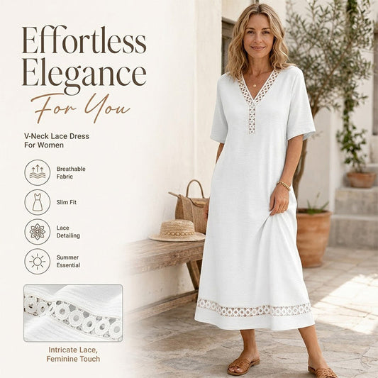 Women's Elegant Lace Splicing V-Neck Dress
