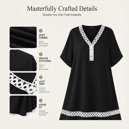 Women's Elegant Lace Splicing V-Neck Dress